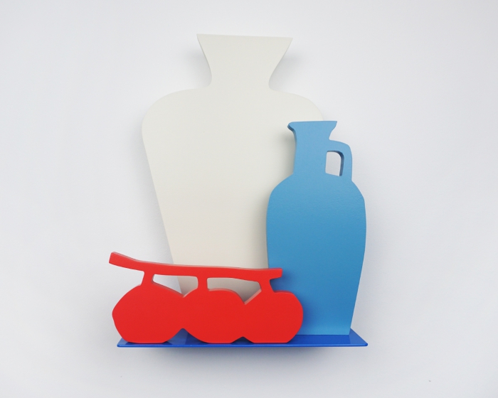 White vase, blue vase, tomatoes