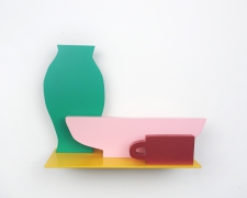 Green vase, pink bowl, brown cup